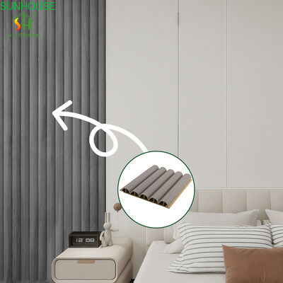 Un buon prezzo. Pannello a griglia da parete semi-circolare in WPC con anima cava moderna effetto legno grigio per rivestimenti murali interni commerciali in linea